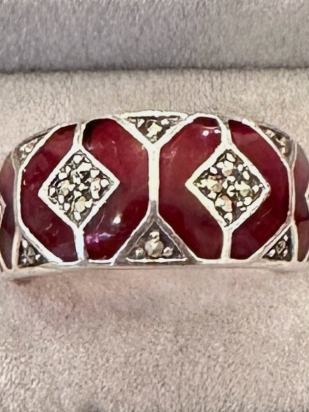VINTAGE Sterling Silver Marcasite Red Carnelian Ring by PRANDA Size 10